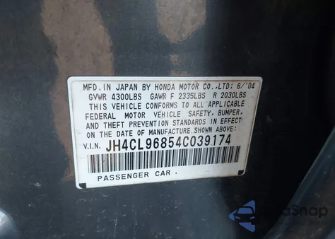 2004 Acura Tsx z USA, uszkodzony, nr VIN JH4CL96854C039174